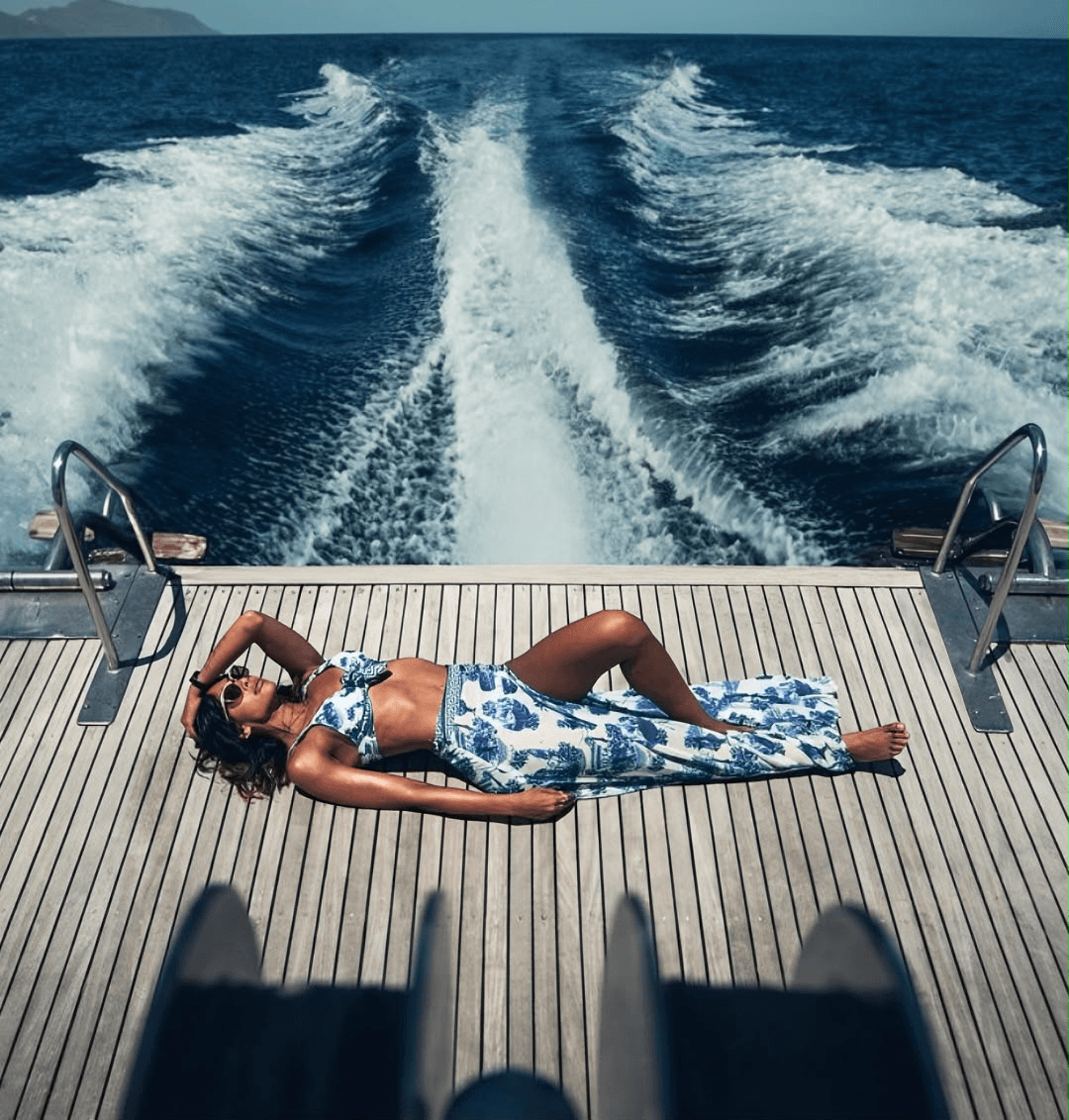 Enjy Kiwan enjoying a private yacht experience